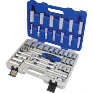 sada gola 1/2" krátká a dlouhé hlavice, velká gola sada s dlouhými ořechy1/2", půlcoulová Gola sada metrická 37 kusů 10 mm - 32 mm chrom-vanadiová - matný povrch