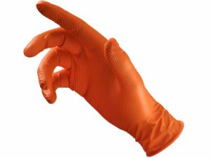RUKAVICE Z NITRILU AQL 1.5, ORANŽOVÉ (50 KS V BALENÍ) PRACOVNÍ GUMOVÉ PRSTOVÉ RUKAVICE