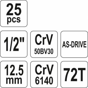 sada gola 1/2"  10-32mm,základní sada gola velká půlcoulová 25ks , Gola sada 1/2"  25ks Yato