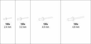 Nýt hliníkový trhací AL/ST sada 400ks, Sada trhacích nýtů 2,4mm, 3,2mm, 4,0mm, 4,8mm