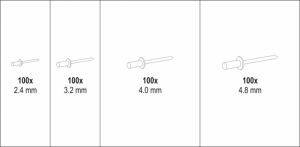 Nýt hliníkový trhací AL/ST sada 400ks, Sada trhacích nýtů 2,4mm, 3,2mm, 4,0mm, 4,8mm