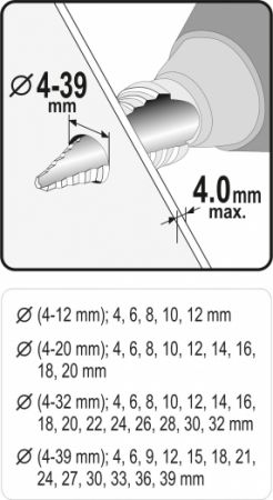 Sada stupňovitých vrtáků 4-39mm do oceli, stupňovitý vrták do kovu pro kulaté díry v plechu