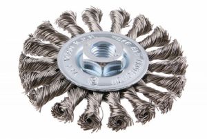 nerezový drátěný kotouč do úhlové brusky 125mm , copánkový kotouč do brusky úhlové Inox nerez dráty , drátěný kartáč na čištění nerezu 