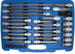 sada hlavic dlouhých speciálních na auta, ořech hlavice Torx- Ribe-Spline-Imbus -pětihraný Torx s dírou, Sada nástrčných hlavic | speciální pro motorová vozidla  38dílná BGS