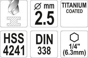 Vrták 4,8 mm do kovu s šestihranným unašečem 1/4" titanový vrták na kov do akuvrtaček akušroubováku vrták s šestihranem do magnetického unašeče vrtačky