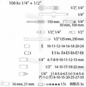 sada gola 1/4"+1/2" 110ks,velká sada gola malá a velká ráčna 110ks , gola sada 110ks malá a velká ráčna  