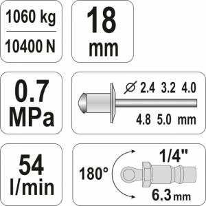 pneumatické nýtovací kleště 2,4-5mm, nýtovací pistole pneumatická na trhací nýty do 5mm, vzduchové nýtovací kleště 