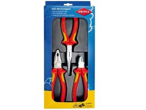 sada kleští Knipex VDE podle DIN EN/IEC 60900 1000V, kleště elektrikářské izolované Knipex sada 03 06 180 Knipex Kombinované kleště 1ks 26 16 200 Knipex Půlkulaté kleště s břity 1ks 70 06 160 Knipex 