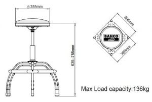 dílenská stolička stavitelná výška 635 - 755 mm, Výškově stavitelná dílenská židle Bahco, pracovní sedátko k ponku stavitelné 