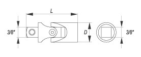 kloubekna golu 3/8" prodlužovací 35 mm kloubový