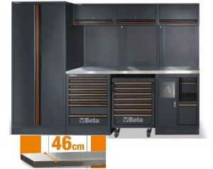 Ponk se skříní a dílenským vozíkem na nářadí profi Beta C45PRO , tmavě šedá Sestava dílenského nábytku C45PRO X