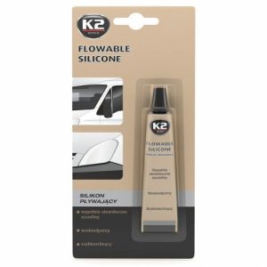 černý silikon těsnící lepící na auta, silikonové těsnění autoskel a reflektorů K2 FLOWABLE SILICONE 21g