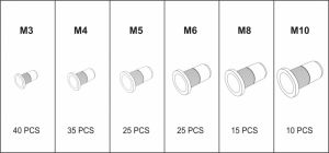 maticový nýt M3 M4 M5 M6 M10 Sada ocelových nýtovacích matic M3-M10 150 ks