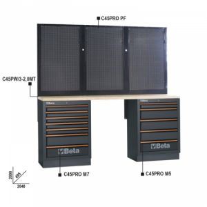 Sestava pracovního ponku s dřevěnou deskou dílenského nábytku C45PRO 2.0 BPW, 4500/C45PRO/2.0/BPW-2.0