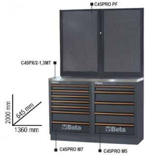 Ponk z mdf a nerezové oceli pro sestavu dílenského nábytku C45PRO 2.0 BPX-1,3, 4500/C45PRO2.0/BPX-1.3