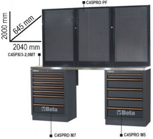 Sestava pracovního nerez ponku dílenského nábytku C45PRO 2.0 BPX-2,0, 4500/C45PRO2.0/BPX-2.0
