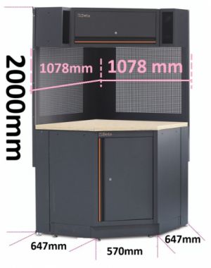 Rohový díl pro sestavu dílenského nábytku s nerez deskou C45PRO 2.0 CORNER/X, 4500/C45PRO2.0/CORNER/X