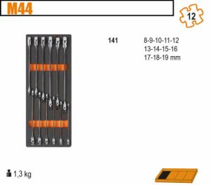 Sada ráčnových klíčů rovných Beta  8-9-10-11-12-13-14-15-16-17-18-19 mm model 141 v pěnové podestě, Beta 2450/M44