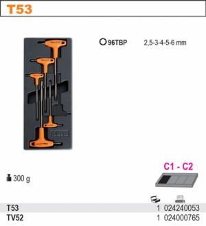 Sada T-imbusů Beta s plastovým držadlem a kuličkou 96TBP  2,5-3-4-5-6 mm  v plastové podestě do dílenských vozíků Beta 2424/T53