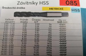 HSS závitník šroubovitý-spirálový, se spirálovou drážkou od M2