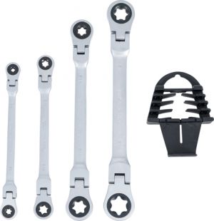 ráčnový klíč E Torx E6xE8; E10xE12; E14x18; E20x24 Sada oboustranných ráčnových očkových klíčů kloubové s očkovými hlavami E-profil | E6 - E24 | 4dílná