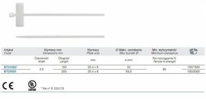 elektrikářská stahovací páska s štítkem na popisování, Stahovací pásky se štítkem 25x8mm transparentní 1748-BT šířka 2,5mm,