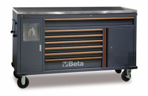 dílenský vozík - pojízdný ponk šedý profi Beta, Modul na kolečkách se 7 zásuvkami a pracovní deskou pro sestavu dílenského nábytku C45PRO MWS/X MWS/W