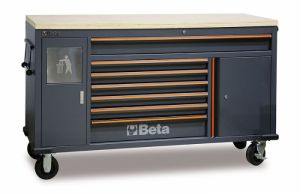 dílenský vozík - pojízdný ponk šedý profi Beta, Modul na kolečkách se 7 zásuvkami a pracovní deskou pro sestavu dílenského nábytku C45PRO MWS/X MWS/W