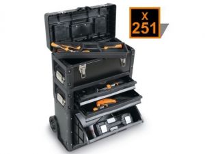 Vozík basička na nářadí se 3 moduly a sadou 251 kusů nářadí pro všeobecnou údržbu Beta BW4300E/21, profi sada nářadí v mobilním vozíku boxu Beta se servisní techniky i domácnosti