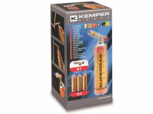 dílenský hořák na PB Kemper s plynem supergas s teplotou 1850°C  výkon W: 1750 Výhodná sada hořáku se 3 kartušemi plynu 1850°C SUPERGAS