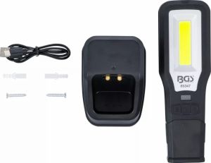 Aku pracovní COB LED lampa s nabíjecí stanicí (2,0 Ah), aku pracovní světlo se zasouvací stojatou nabíječkou, 