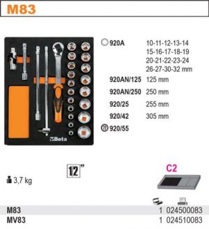 Prázdný modul BETA MV87 na golu 1/2" k modulu M83, vložka na 1/2 golu do vozíků a ponků Beta Tools