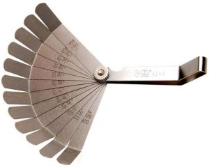 Spárové měrky zahnuté metrickú palcové 0,08-0,26"  0,203-0,66 mm spárové měrky lomené v palcích a milimetrech s rozsahem 0,203 - 0,254 - 0,305 - 0,330 - 0,356 - 0,381 - 0,406 - 0,457 - 0,483 - 0,