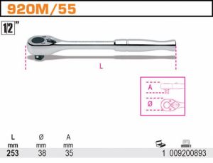 1/2" ráčna BETA profesionální s kovovou rukojetí s přepínací páčkou 920M/55 ráčna celokovová profi americký model Beta tools