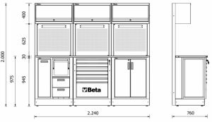 Značkový ponk do garáže Beta vyrobeno v Itálii, Sestava dílenského nábytku BETA RSC50 2.0 E 5000/RSC50/2.0/E