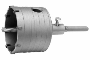 vrták korunkový do zdiva betonu 65mm s unašečem šestihran 12mm, Vrtací korunka do zdi 65 x 50 mm, Korunkový vrták s tvrdokovovými zuby pro příklepové vrtání betonu a zdiva 