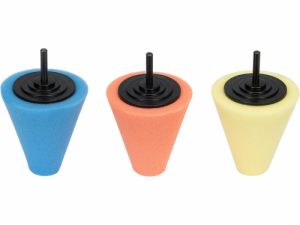 leštící kotouč kuželový molitan pr 75mm 3ks různá tvrdost, Leštící sada na ráfky molitanové kužely se stopkou pro detailing
