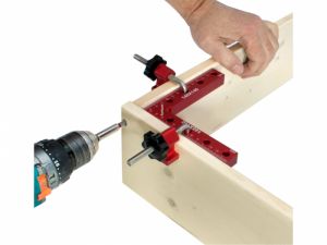 Hliníkové rohové svorky 140 x 140 mm s otvory a stupnicí pro truhláře 2ks, upínací pravoúhlá svěrka se zajištěním proti pohybu 