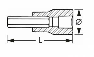 Hlavice imbus 1/2" dlouhý 120mm na golu půlcoulovou různé velikosti profi kvalita DIN 3120 DIN 7422