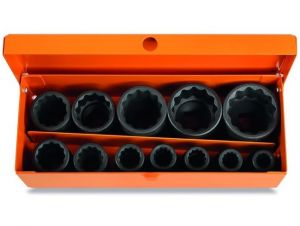 Sada 12 1/2" dvanáctihranných nástrčných rázových hlavic, fosfátované, v kovovém pouzdře BETA 720B/C12