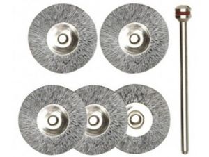 mini drátěný kartáček se stopkou pro kolíkovou brusku vrtačku pr. 22mm ,  Sada ocelové kartáče se stopkou pr.22mm  5ks, drátěné karrtáčky pro mikrobrusky profi 