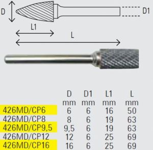 Rotační pilníky válec, vyrobené z tvrdokovu 426MD/CP stopka 6mm
