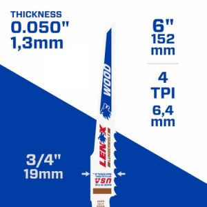 Bimetalový pilový list 152 x 19 x 1,3 mm, 4TPI do elektrických mečových pil 634R