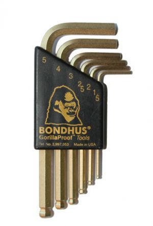 Sada L imbus klíčů z kuličkou1,5mm, 2mm, 2,5mm, 3mm, 4mm, 5mm  pozlacené  GoldGuard zkrácená 14-ti karátovým zlatem profi USA  , zlatý dárek  pro muže  klíče imbus  pozlacené made in USA