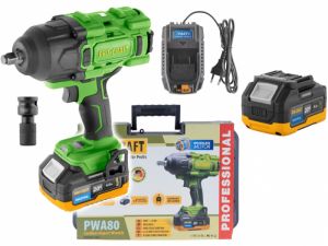 Aku rázový utahovák 1600Nm 1/2" s 4Ah baterií a nabíječkou v kufru 1600Nm PRO-Craft i pro baterie Makita 18V