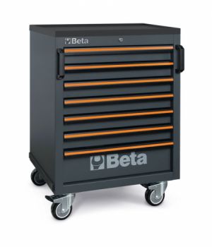 Vozík na nářadí se 7 zásuvkami pro sestavu dílenského nábytku se sadou 268ks nářadí BETA C45PRO C7, vybavený dílenský vozík Beta pod pracovní ponk šedý 