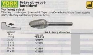 Frézy obrysové karbidové kulatý oblouk - 13x25mm sek jemný