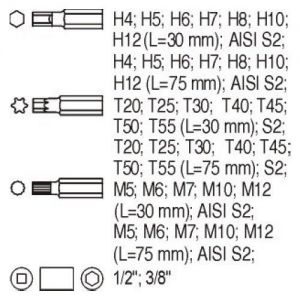 sada bitů bits 40ks v držáku pouzdře pro montážní dílenský servisní vozík  Torx imbud tisícihran XZN spline Vložka do zásuvky/ šroubovací nástavce, 40ks