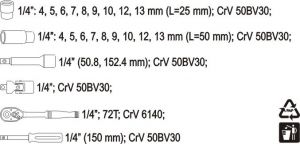  1/4" malá gola sada s dlouhými ořechy hlavicemi Gola sada 1/4" 23 ks sada gola 4-13mm krátké a dlouhé hlavice ořechy 