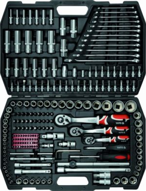 sada gola extra velká 216ks 1/4"+3/8"+1/2" +očkoploché klíče, 216ks Gola sada 1/2" 3/8" a 1/4" s očkoplochými klíči 216ks Yato YT-3884